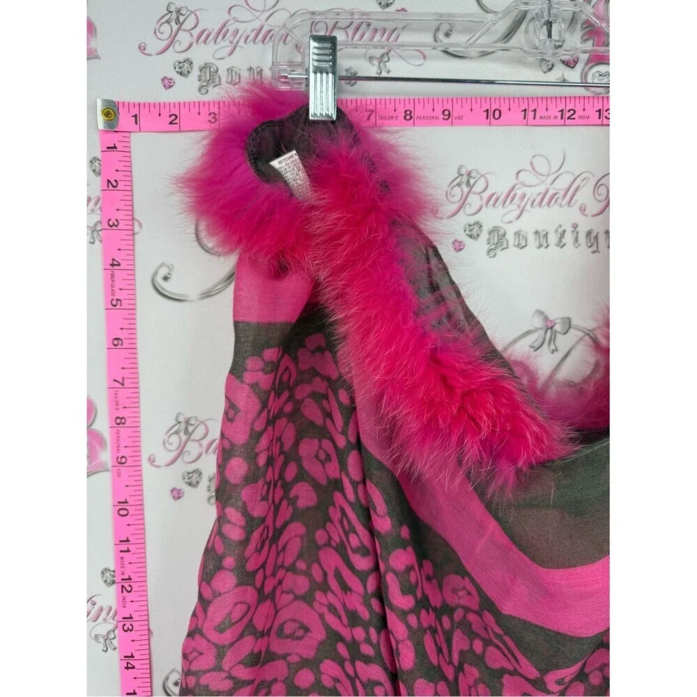 Blue fox skin scarf dyed fur pink Fuchsia Leopard-Print Fur Trim circle scarve